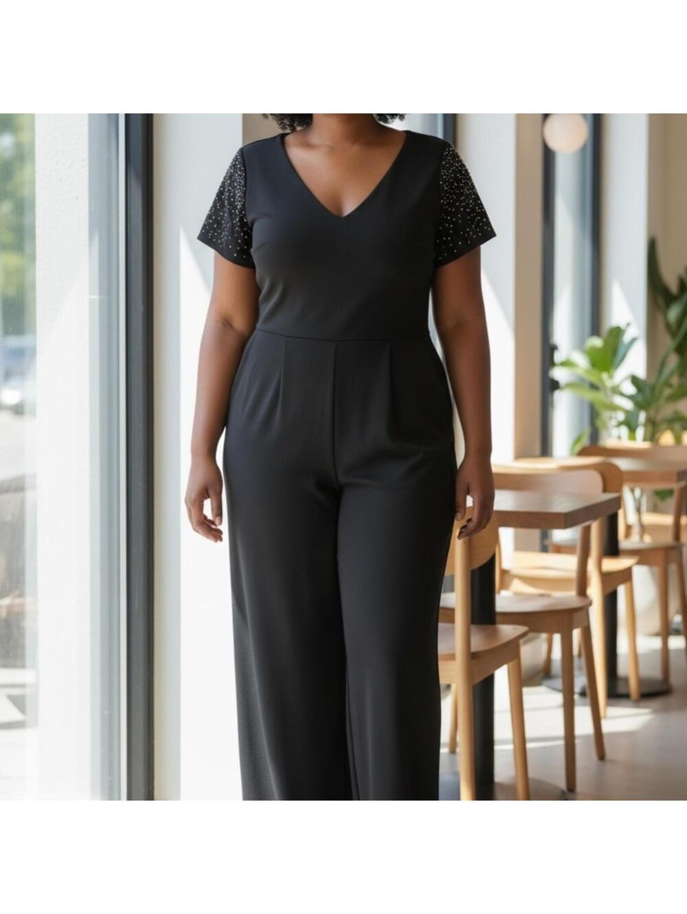 Calvin Klein Black Sparkle Sleeve Jumpsuit Size 12